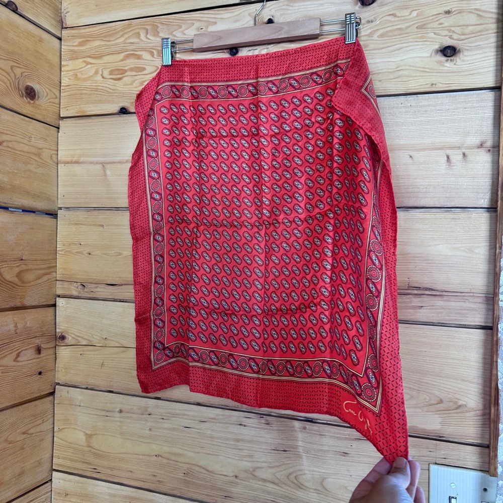 Vintage Silk Scarf Women Large Red Paisley Foulard Geometric Anne Fogarty